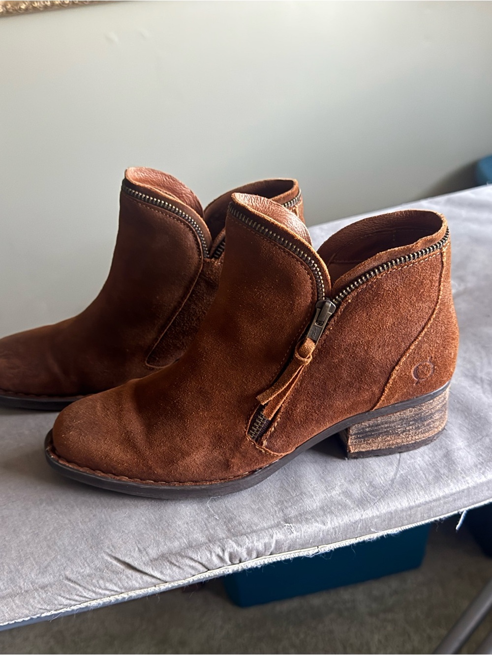 Born Brown Suede Zip-Front Ankle Booties